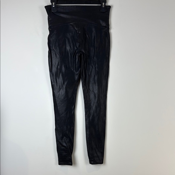 SPANX Black Faux-Leather High-Waisted Leggings with Wide Waistband Large - Picture 3 of 9